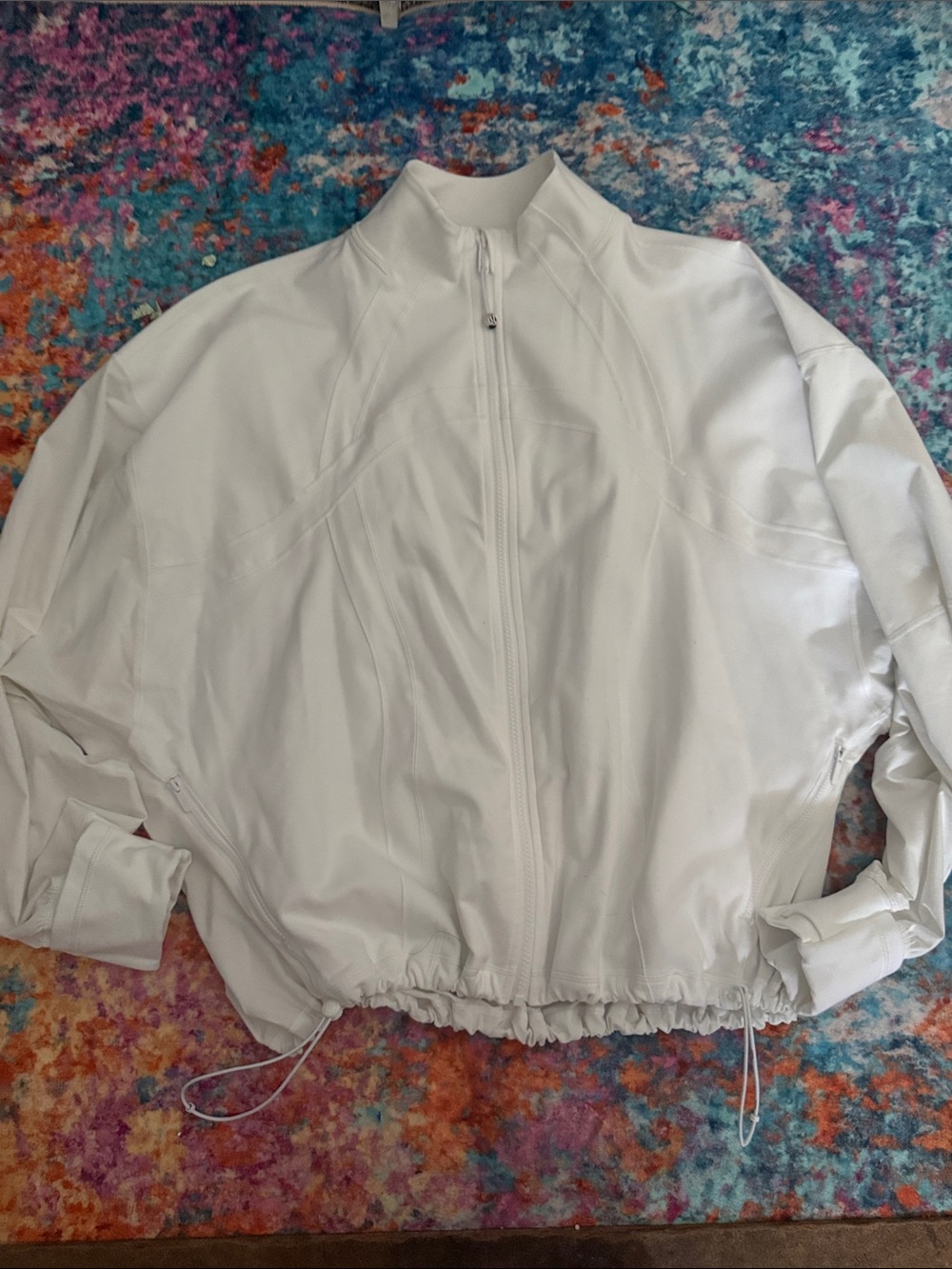 Lululemon: Women’s White Zip-Front Bomber Jacket with Drawcord Hem